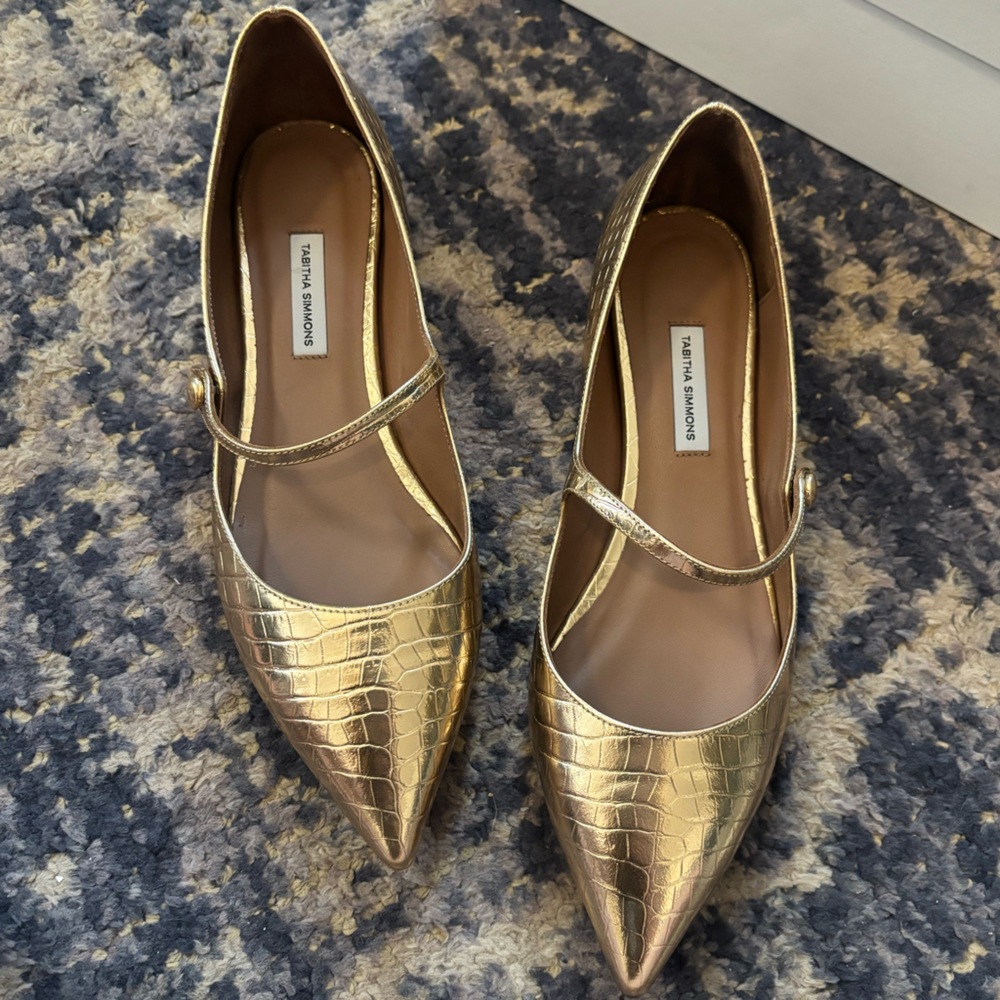 NIB Tabitha Simmons champagne embossed croc Hermoine flats size EU 40